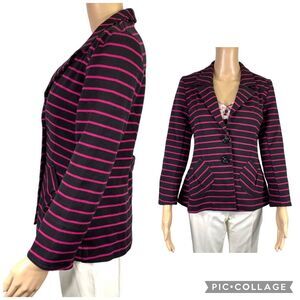 Cheryl Nash Windridge Womens Tailored Blazer Suit Jacket Striped Black Pink Med